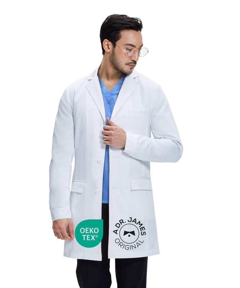 DR. JAMES معطف مختبر استشارات الرجال من د. جيمس، مقاس نحيف، مع جيوب متعددة، أبيض، بطول 36 بوصة (صغير) - Image 1